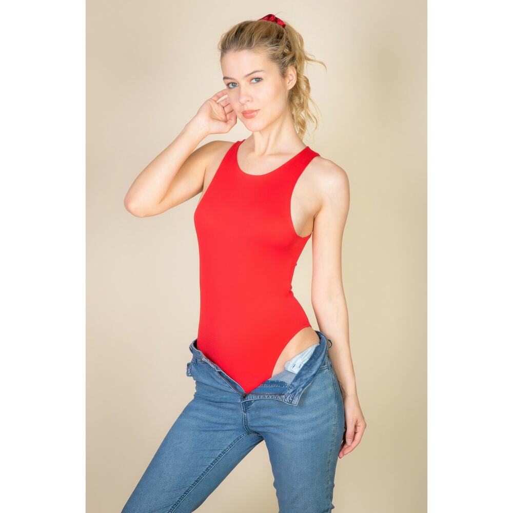 HackleBee | Red Casual Solid Tank Bodysuit Size S, M, L